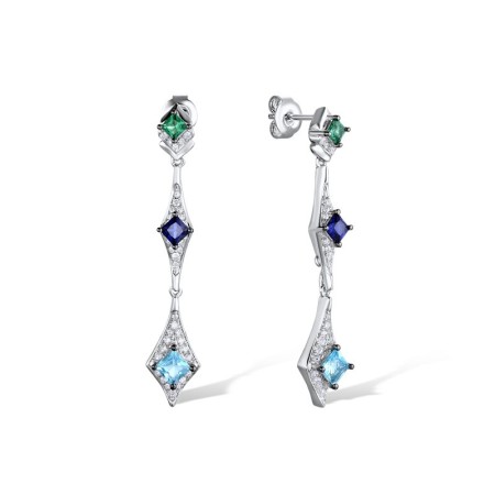 Sterling Silver w/ Black White Plating Earrings Blue Glass,Blue Spinel,Green Spinel,White Cubic Zirconia (E311084MULSK925)