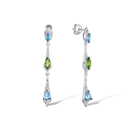 Sterling Silver w/ Black White Plating Earrings Blue Glass,Green Glass,White Cubic Zirconia (E311085BGRZSK925)