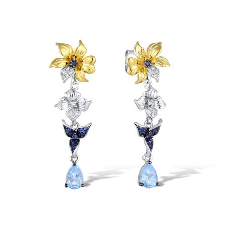 Sterling Silver w/ Yellow Black White Plating Earrings Blue Glass,Blue Nano Cubic Zirconia,Blue Spinel,White Cubic Zirconia (E311086MULSZ925)