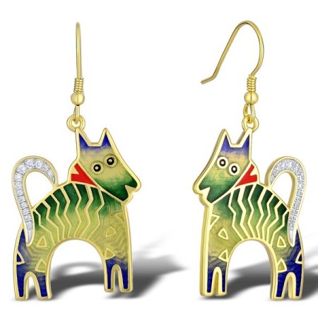 Sterling Silver w/ IONIC YELLOW PLATING Earrings Enamel,White Cubic Zirconia (E311127ENASP925)