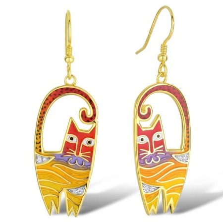 Sterling Silver w/ IONIC YELLOW PLATING Earrings Enamel,White Cubic Zirconia (E311128ENA1SP925)