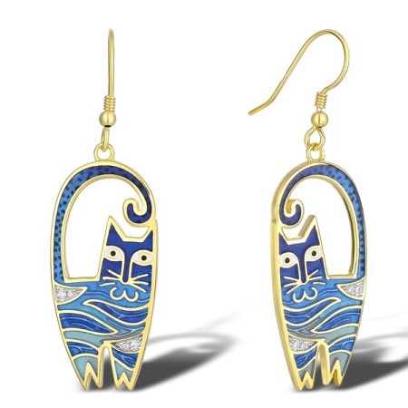 Sterling Silver w/ IONIC YELLOW PLATING Earrings Enamel,White Cubic Zirconia (E311128ENASP925)