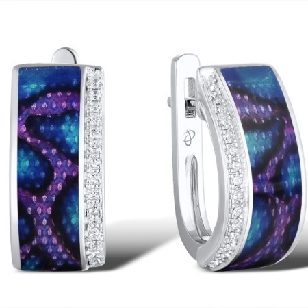 Sterling Silver Earrings Enamel,White Cubic Zirconia (E311215ENA2SL925)