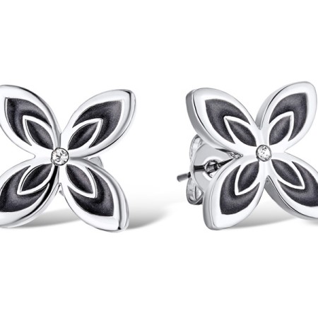 Brass w/ White Gold Plating Earrings Enamel,Swarovski 001 (E311251ENABRW)