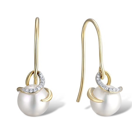 9KYW Earrings Diamond,Fresh Water White Pearl (E311595FWP9KYW)