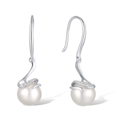 Sterling Silver Earrings Fresh Water White Pearl,White Cubic Zirconia (E311598FWZSL925)