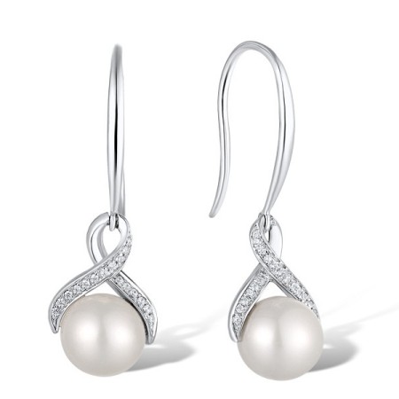 Sterling Silver Earrings Fresh Water White Pearl,White Cubic Zirconia (E311599FWZSL925)