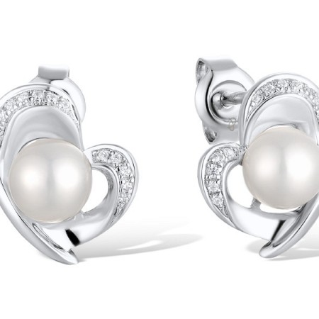 Sterling Silver Earrings Fresh Water White Pearl,White Cubic Zirconia (E311602FWZSL925)