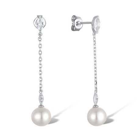 Sterling Silver Earrings Created white sapphire,Fresh Water White Pearl,White Glass (E311610CFPWSL925)