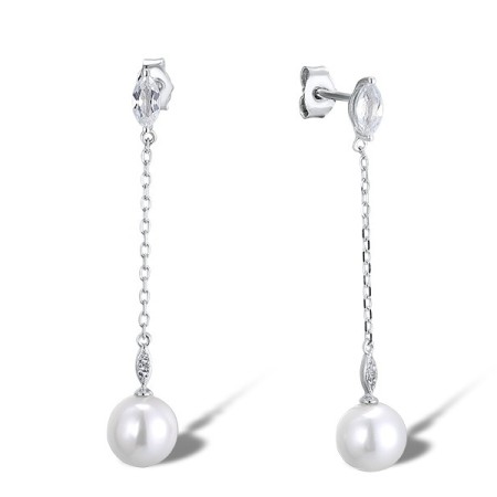 9KW Earrings Fresh Water White Pearl,White Topaz (E311610FWT9KW)