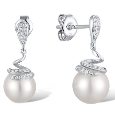 Sterling Silver Earrings Fresh Water White Pearl,White Cubic Zirconia (E311611FWZSL925)