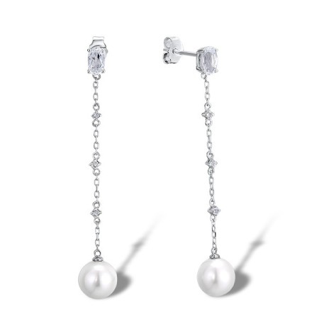9KW Earrings Fresh Water White Pearl,White Topaz (E311613FWT9KW)