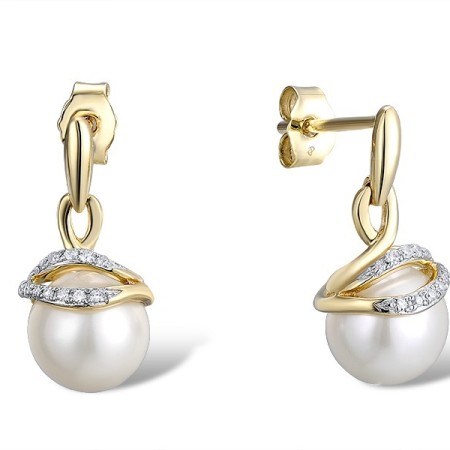 9KYW Earrings Diamond,Fresh Water White Pearl (E311617FWP9KYW)