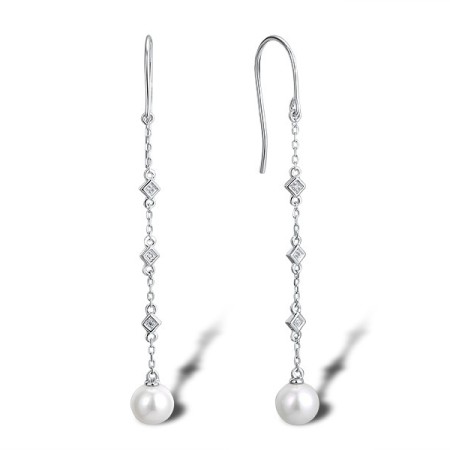9KW Earrings Diamond,Fresh Water White Pearl (E311627FWP9KW)