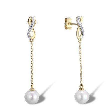 9KYW Earrings Diamond,Fresh Water White Pearl (E311628FWP9KYW)