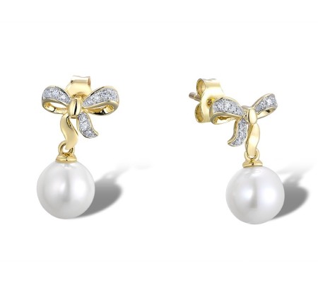 9KYW Earrings Diamond,Fresh Water White Pearl (E311630FWP9KYW)