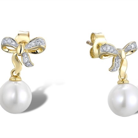 9KYW Earrings Diamond,Fresh Water White Pearl (E311630FWP9KYW)