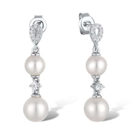 Sterling Silver Earrings Created white sapphire,Fresh Water White Pearl,White Cubic Zirconia (E311637CFPZSL925)