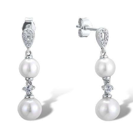 9KW Earrings Diamond,Fresh Water White Pearl,White Topaz (E311637FWT9KW)