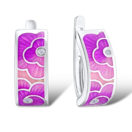 Sterling Silver Earrings Enamel,White Cubic Zirconia (E311641ENASL925)