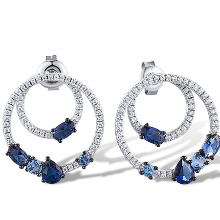 Sterling Silver w/ Black White Plating Earrings White Cubic Zirconia,Blue Glass,Blue Spinel (E311644BGNZSK925)