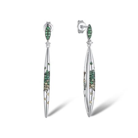 Sterling Silver w/ Black White Plating Earrings Green Nano Cubic Zirconia (Per,Green Spinel,White Cubic Zirconia (E311743GNSZSK925)