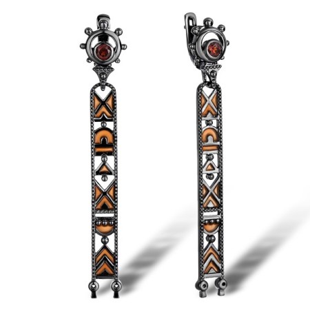 Sterling Silver w/ Black Plating Earrings Enamel,Garnet (E311843ENA1SB925)