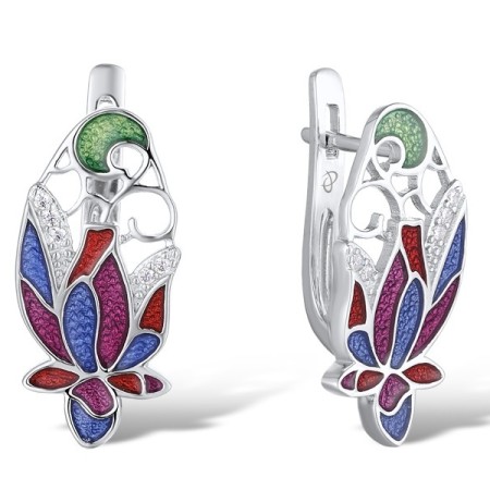 Sterling Silver Earrings Enamel,White Cubic Zirconia (E311847ENASL925)