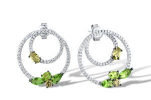 Sterling Silver w/ Black White Plating Earrings Green Glass,Green Nano Cubic Zirconia (Per,White Cubic Zirconia (E311862GNRZSK925)