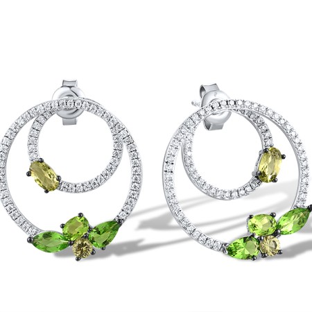 Sterling Silver w/ Black White Plating Earrings Green Glass,Green Nano Cubic Zirconia (Per,White Cubic Zirconia (E311862GNRZSK925)