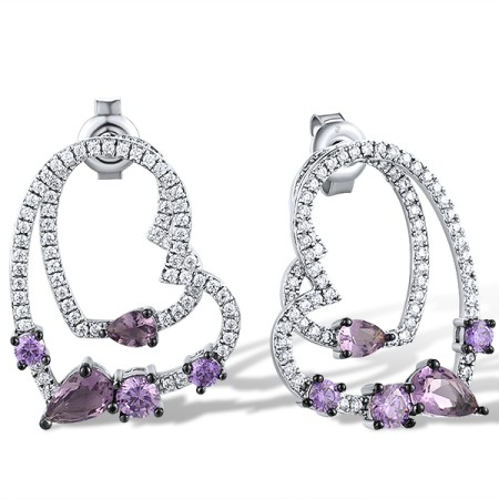 Sterling Silver w/ Black White Plating Earrings Amethyst Cubic Zirconia,Purple Glass,White Cubic Zirconia (E311863APGZSK925)