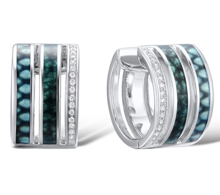 Sterling Silver Earrings Enamel,White Cubic Zirconia (E311874ENASL925)