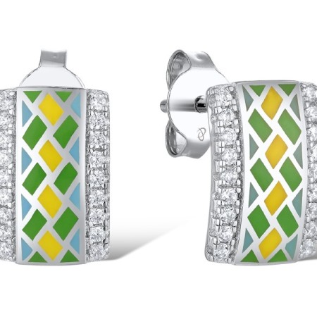 Sterling Silver Earrings Enamel,White Cubic Zirconia (E311912ENASL925)