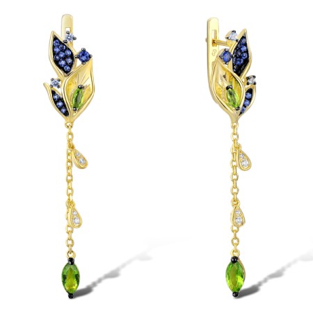 Sterling Silver w/ Yellow Black Plating Earrings Blue Spinel,Green Glass,White Cubic Zirconia,Blue Nano Cubic Zirconia (E312087MULSC925)