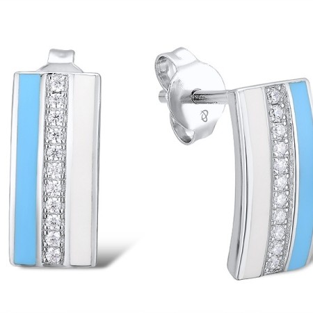 Sterling Silver Earrings Enamel,White Cubic Zirconia (E312147ENA1SL925)