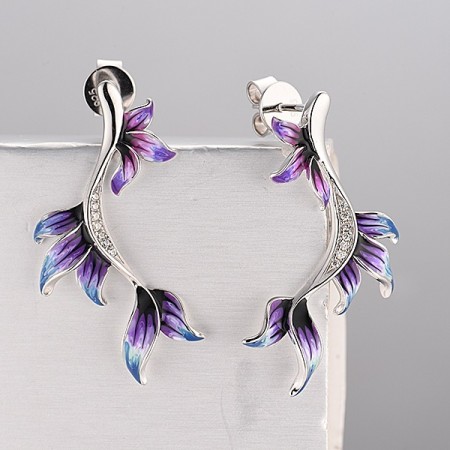 Sterling Silver Earrings Enamel,White Cubic Zirconia (E312187ENA1SL925)