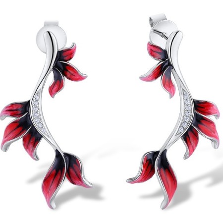 Sterling Silver Earrings Enamel,White Cubic Zirconia (E312187ENA2SL925)