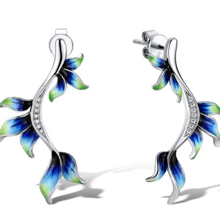 Sterling Silver Earrings Enamel,White Cubic Zirconia (E312187ENASL925)
