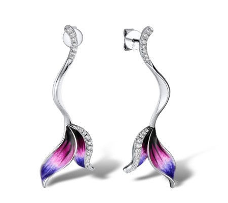 Sterling Silver Earrings Enamel,White Cubic Zirconia (E312189ENASL925)