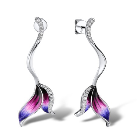 Sterling Silver Earrings Enamel,White Cubic Zirconia (E312189ENASL925)