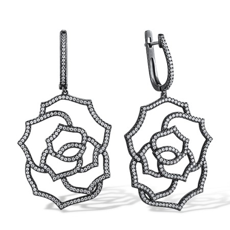 Sterling Silver w/ Black White Plating Earrings White Cubic Zirconia (E312201WCZSK925)