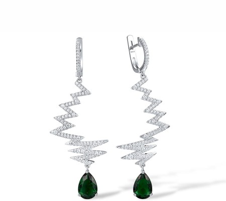Sterling Silver Earrings Green Glass,White Cubic Zirconia (E312202GRGZSL925)