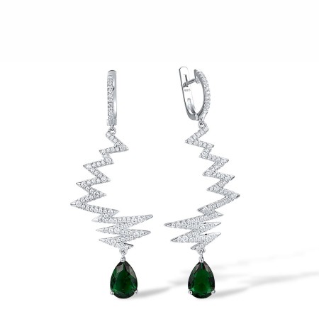 Sterling Silver Earrings Green Glass,White Cubic Zirconia (E312202GRGZSL925)