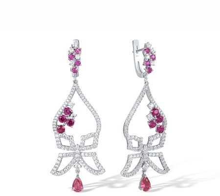 Sterling Silver Earrings Created Ruby,Pink Glass,White Cubic Zirconia (E312203CUPZSL925)