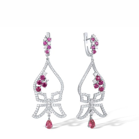 Sterling Silver Earrings Created Ruby,Pink Glass,White Cubic Zirconia (E312203CUPZSL925)