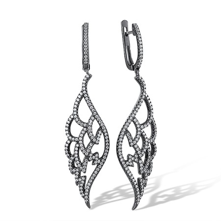 Sterling Silver w/ Black White Plating Earrings White Cubic Zirconia (E312211WCZSK925)