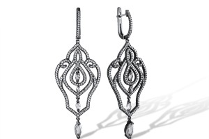 Sterling Silver w/ Black White Plating Earrings White Cubic Zirconia,White Glass (E312212WGZSK925)