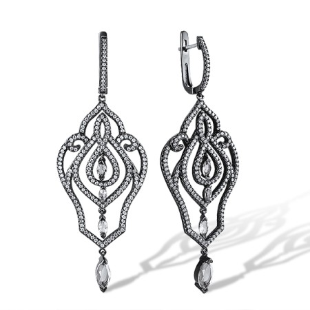 Sterling Silver w/ Black White Plating Earrings White Cubic Zirconia,White Glass (E312212WGZSK925)