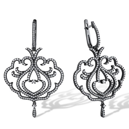 Sterling Silver w/ Black White Plating Earrings White Cubic Zirconia (E312213WCZSK925)