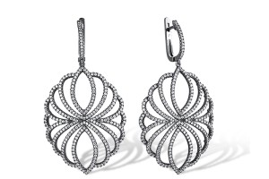 Sterling Silver w/ Black White Plating Earrings White Cubic Zirconia (E312214WCZSK925)